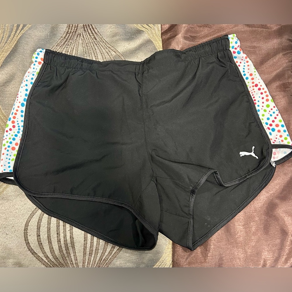 Puma Black Athletic Shorts with Colorful Dots